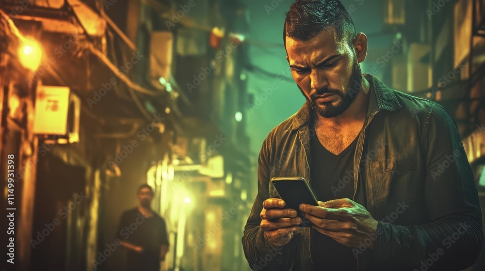 Thief stealthily checking phone in dimly lit alley, reflecting modern urban crime and surveillance challenges.
Thief stealthily checking phone in dimly lit alley, reflecting modern urban crime and surveillance challenges.
