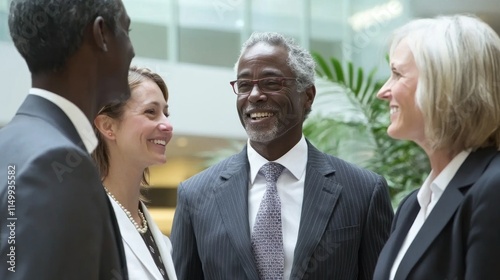 A diverse group of professionals in a modern office, discussing ethical business practices, with a focus on sustainability and corporate responsibility.