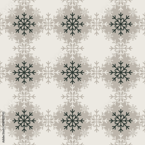 Geometric Christmas snowflake texture on rhombus background. Elegant seamless vector pattern for wrapping paper, textile and paper prints, greeting cards and gift boxes.