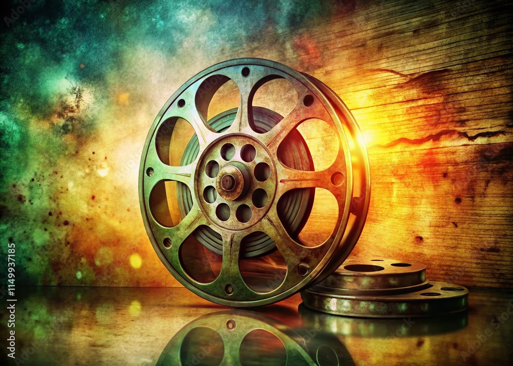 Fototapeta premium Vintage Film Reel Movie Poster Background, Retro Cinema Design, Film Strip, Classic Movie Poster Template