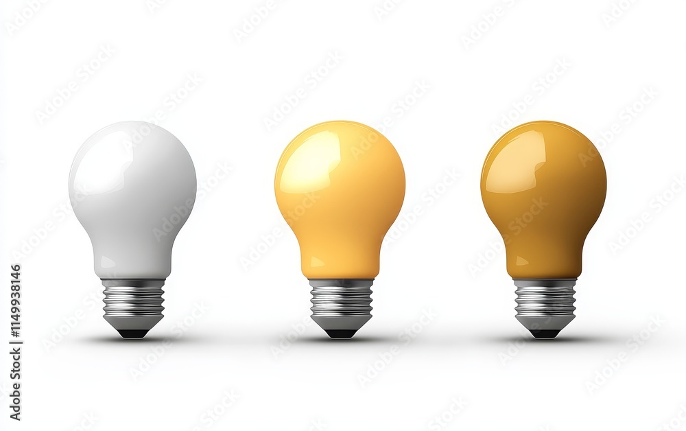 Three light bulbs in white, yellow, and amber. Three light bulbs in white, yellow, and amber.