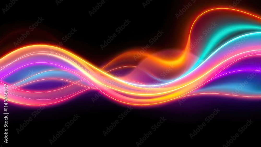Obraz premium Neon Light Waves. Vibrant Digital Energy. Ideal For A Desktop Wallpaper Or Background.