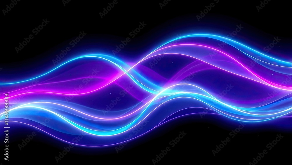 Fototapeta premium Neon Light Waves. Vibrant Digital Energy. Ideal For A Desktop Wallpaper Or Background.
