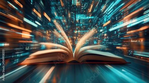 Open Book, Data Stream, Knowledge Explosion - Futuristic