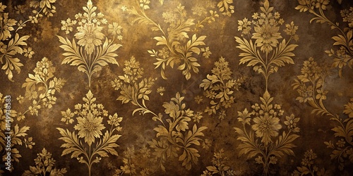 Wallpaper Mural Elegant Gold Floral Damask Pattern on a Dark Brown Textured Background Torontodigital.ca