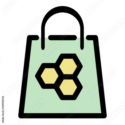 Shopping bag with honeycombs symbol - Ecological farming icon.