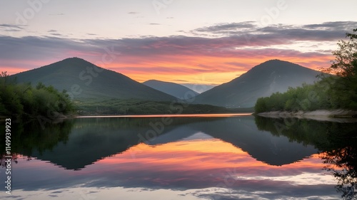 Sunset over lake