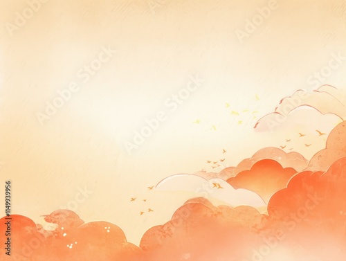 Light orange watercolor cloud texture background in vector illustration style like Chinese ink painting, with light red clouds, light orange and white gradient, delicate brushstrokes, high resolution  photo