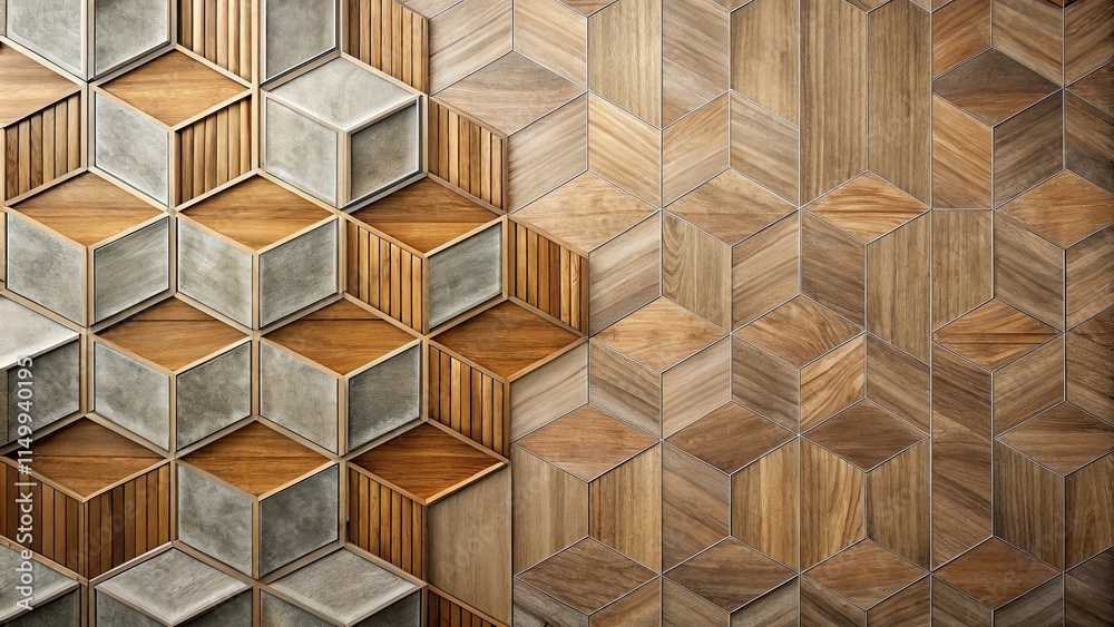 Abstract Geometric Wooden and Stone Wall Panel Design Abstract Geometric Wooden and Stone Wall Panel Design