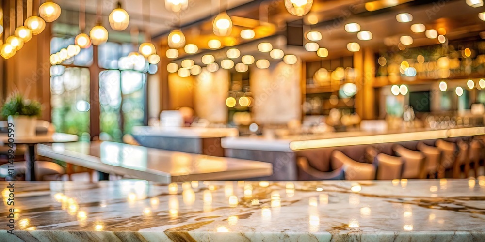 Empty marble counter in a dimly lit restaurant with warm lighting Empty marble counter in a dimly lit restaurant with warm lighting