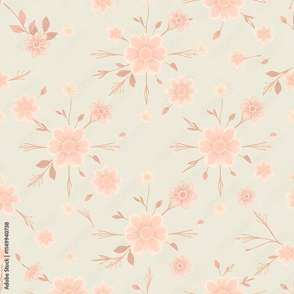 Delicate Blush Floral Pattern: A seamless pattern of delicate blush pink flowers and leaves, perfect for adding a touch of romantic charm to your design projects. Delicate Blush Floral Pattern: A seamless pattern of delicate blush pink flowers and leaves, perfect for adding a touch of romantic charm to your design projects.