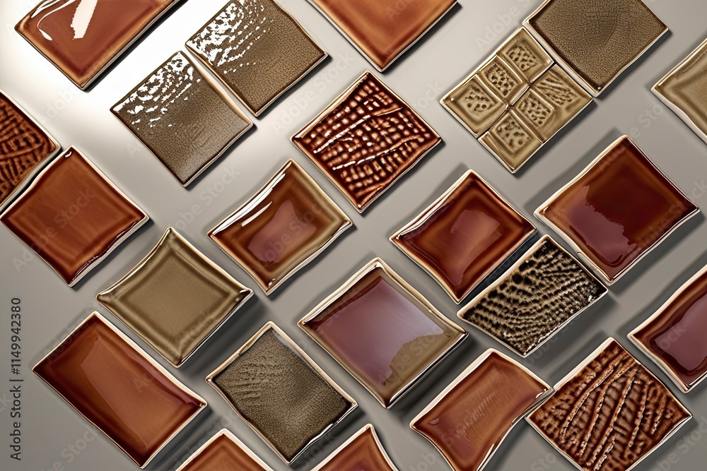 Fototapeta premium Ceramic tiles, expertly crafted in uniform rectangular shapes with precise edges, boasting a glossy finish that hints at subtle reflections,generative ai
