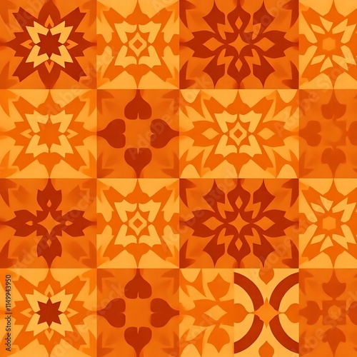 Orange and Brown Tile Pattern: A captivating seamless pattern featuring a vibrant mix of orange and brown tones, showcasing intricate geometric designs in a captivating tile format.