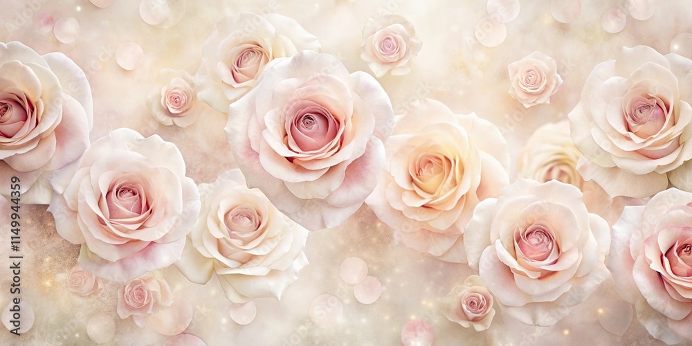 Fototapeta premium Elegant Pastel Roses A Dreamy Floral Background Featuring Soft Pink and Cream Blooms with Glimmering Petals