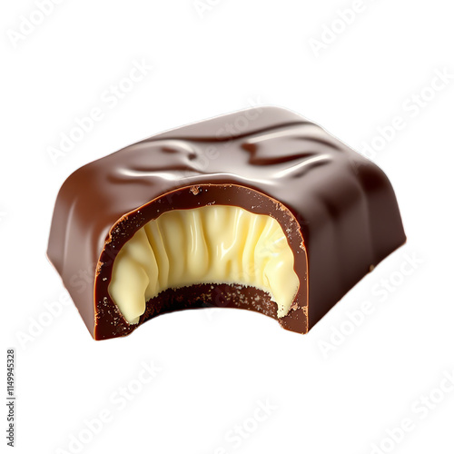 Halfeaten chocolate bar with yellow cream inside photo