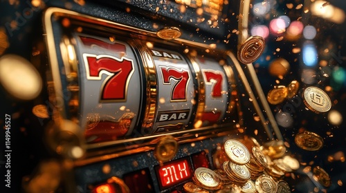 Casino slot machine jackpot 777, gold coins, gambling, luck, fortune, win