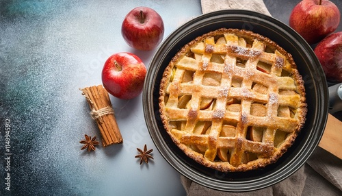 Generated image omemade apple pie, delicious healthy baked dessert fresh from the oven, sweet and tasty photo