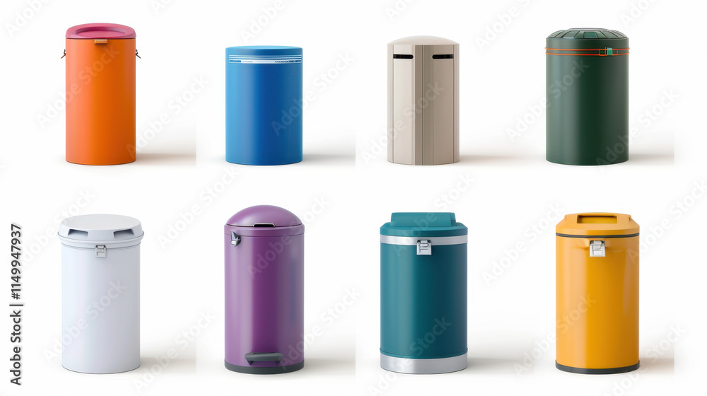 set of colorful garbage bins set of colorful garbage bins