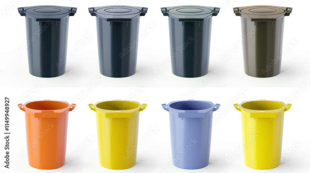 set of colorful garbage bins