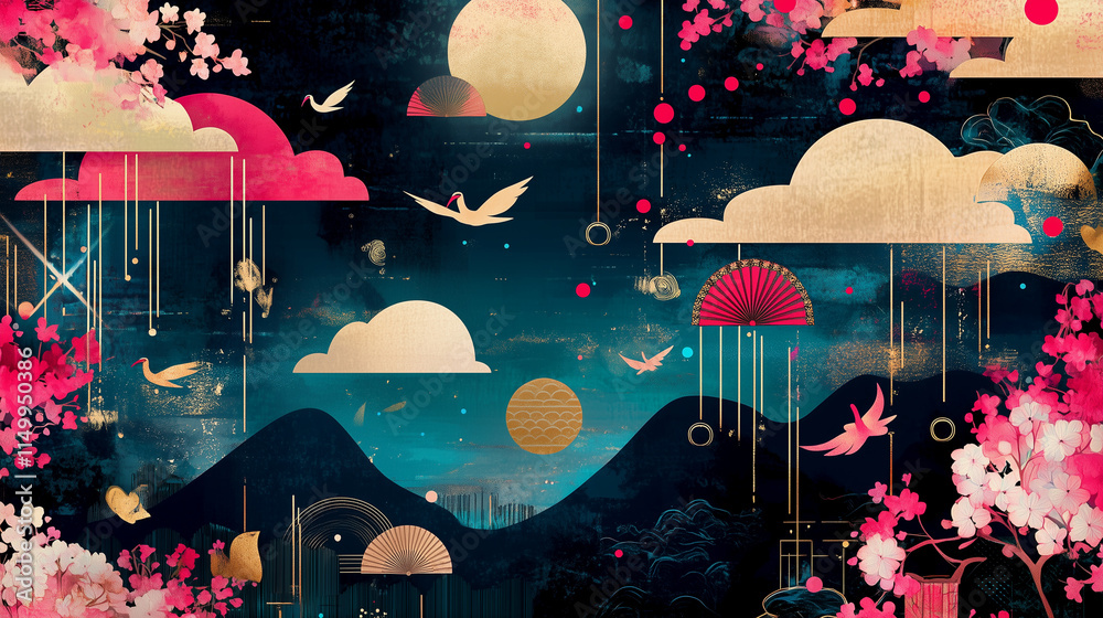 Obraz premium 成人式の祝福と伝統色 | 和風グラフィック