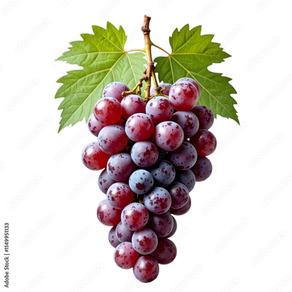 Grapes on a stem with green leaves Grapes on a stem with green leaves