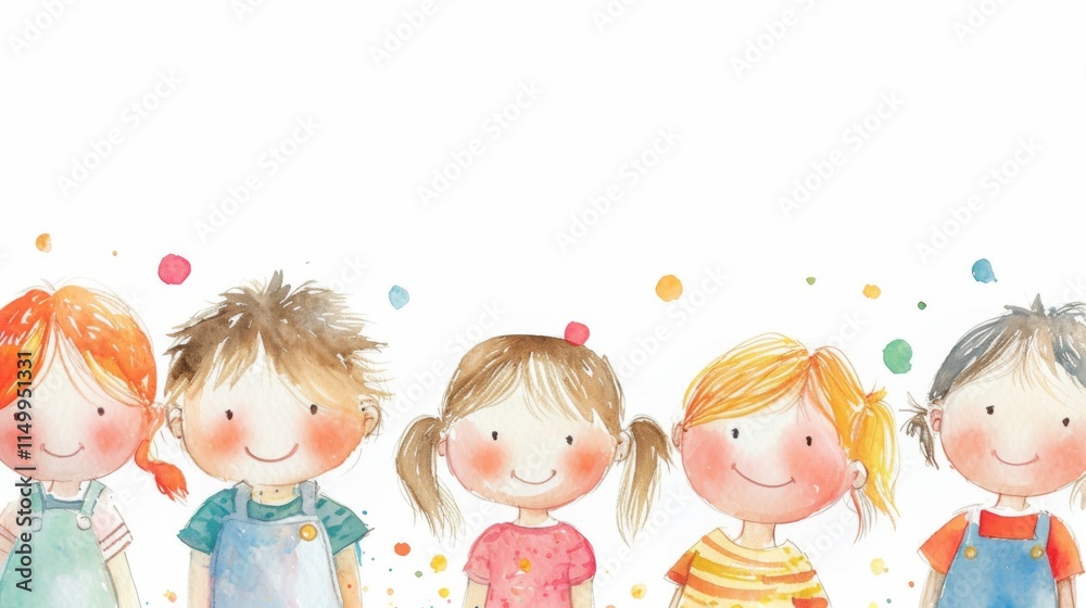 Happy children smiling with colorful splashes background Happy children smiling with colorful splashes background