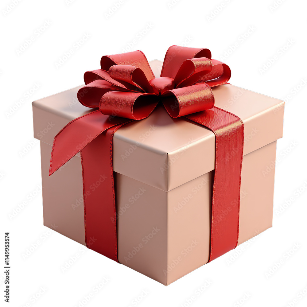 Red ribbon wrapped around a small beige box Red ribbon wrapped around a small beige box