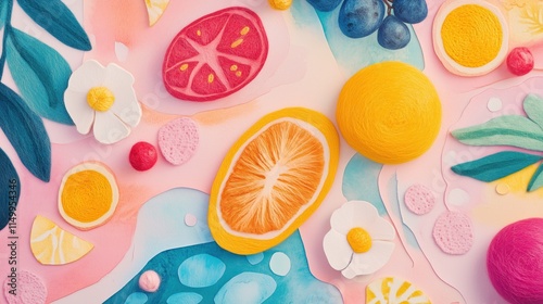 Decorations from felt in the form of fruits, illustration