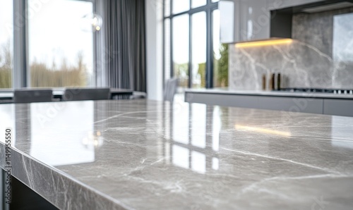 Sleek grey marble kitchen countertop.