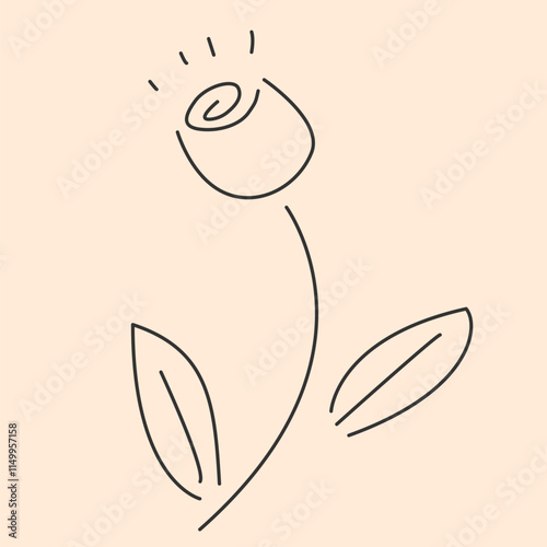 doodle lines illustrated a rose on beige background