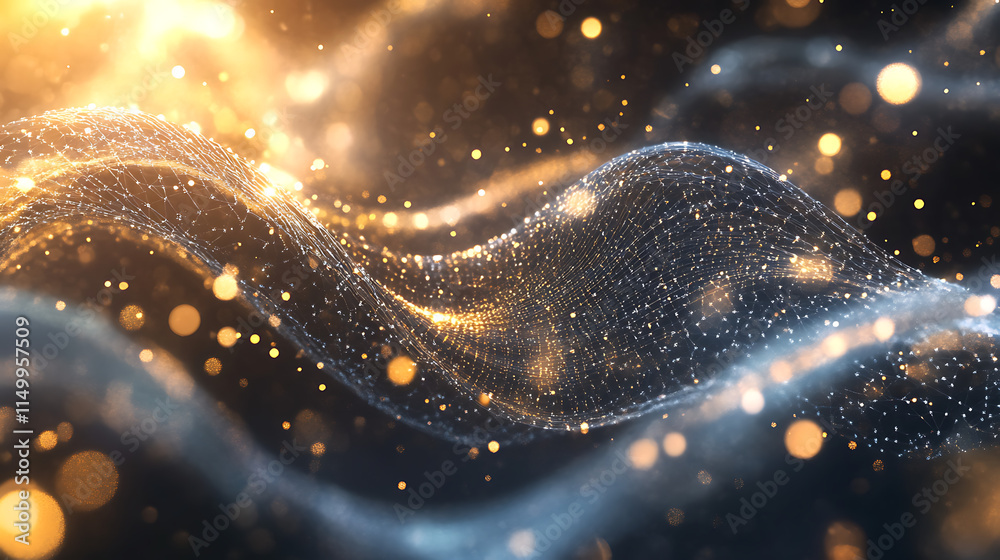 Golden Wave Abstract: Shimmering particles dance and flow, creating an elegant and luxurious abstract background. Perfect for projects needing a touch of opulence and sophistication. Golden Wave Abstract: Shimmering particles dance and flow, creating an elegant and luxurious abstract background. Perfect for projects needing a touch of opulence and sophistication.