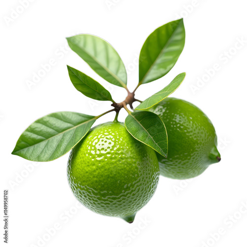 Green fruit with leaves on stem