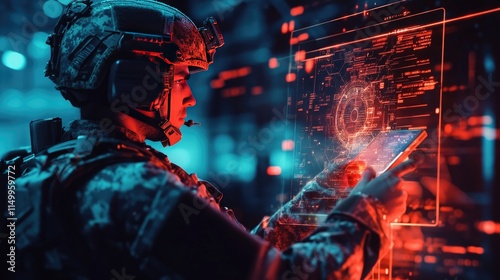 Soldier using advanced technology in the night.