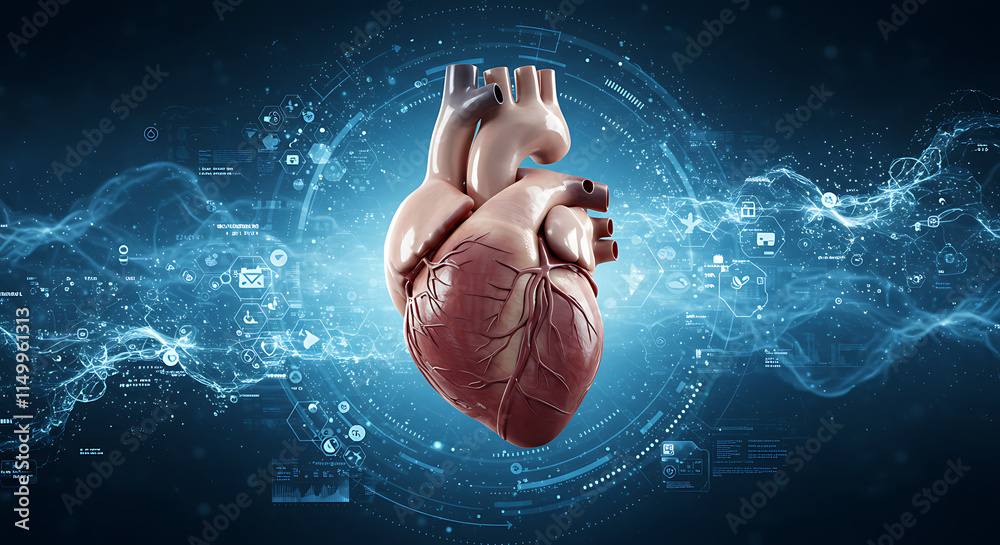 Fototapeta premium Human Heart Anatomy Medical Technology Healthcare Innovation 3D Render