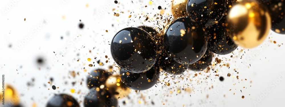 Black and gold spheres with glitter. Black and gold spheres with glitter.