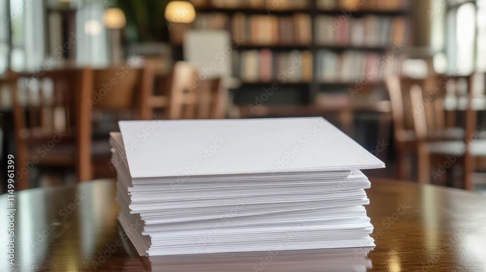Stack of blank paper in a library setting. Stack of blank paper in a library setting.