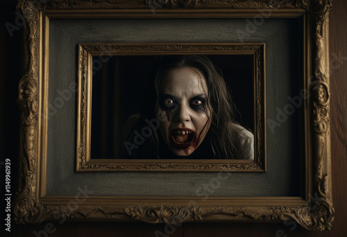 Terrifying Portrait of a Ghostly Figure in a Baroque Frame