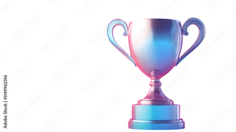 3D illustration of a glossy trophy icon with gradient tones of blue and pink, representing success and achievement. Isolated on transparent background 3D illustration of a glossy trophy icon with gradient tones of blue and pink, representing success and achievement. Isolated on transparent background