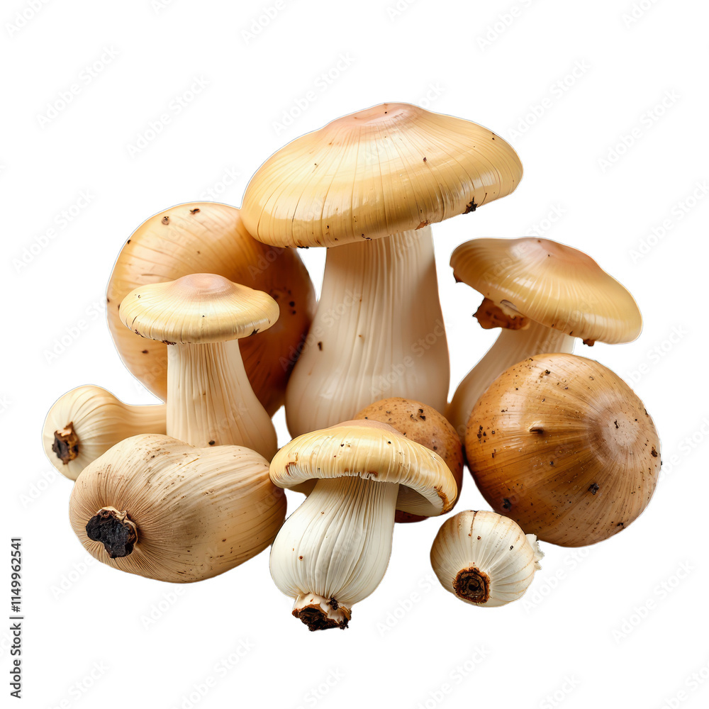 Group of mushrooms growing on top of garlic bulbs Group of mushrooms growing on top of garlic bulbs