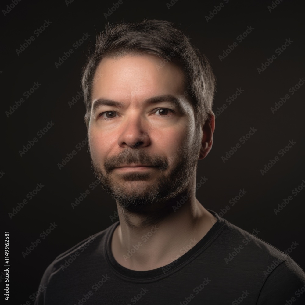 Thoughtful Man Portrait, Dark Background Studio Shot Thoughtful Man Portrait, Dark Background Studio Shot