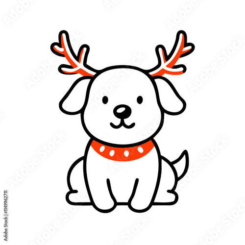  Dog in a reindeer costume with antlers and a red collar
