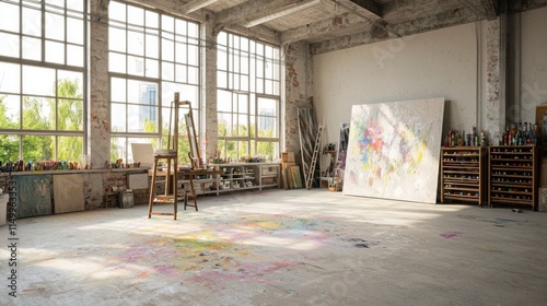 Creative art studio space urban environment photography minimalist design bright natural light inspiring atmosphere