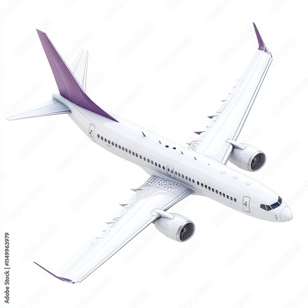 White passenger airplane with purple tail. White passenger airplane with purple tail.