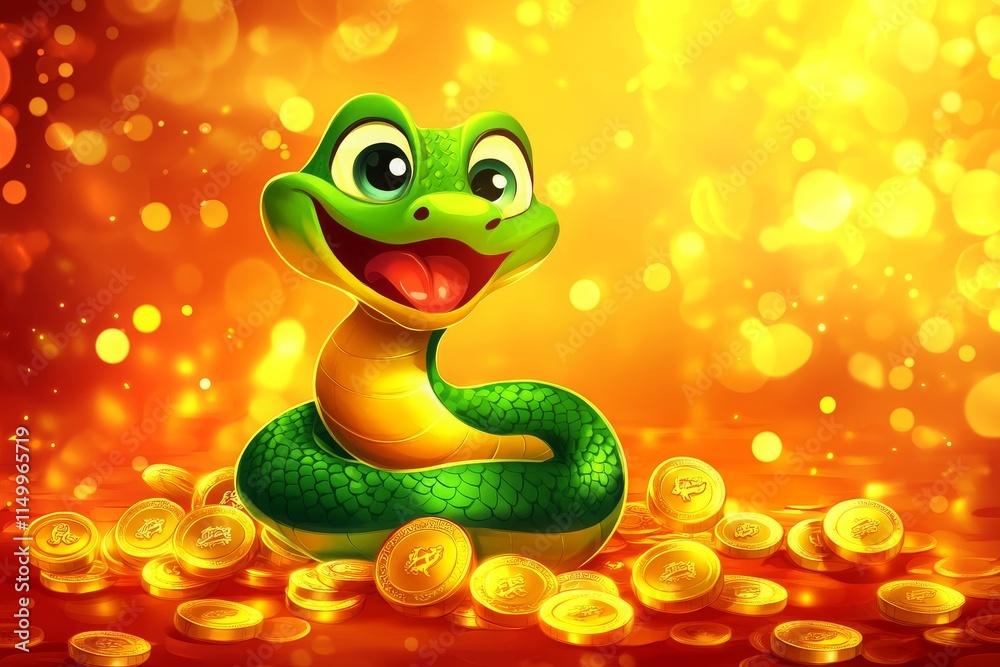Fototapeta premium A cartoon snake with Chinese new year theme.