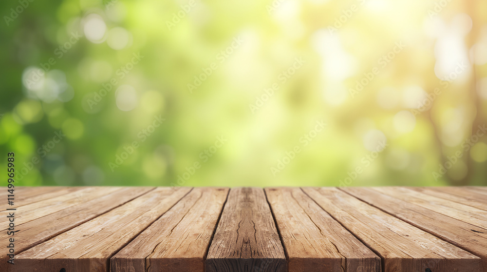 empty wooden table with blurred spring background empty wooden table with blurred spring background