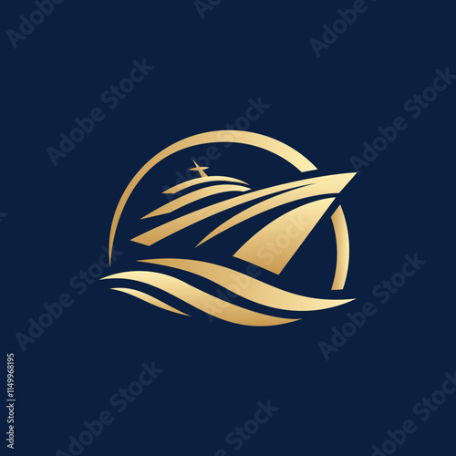 Modern Luxury Gold Yachts with Circle Sun and Wave Logo