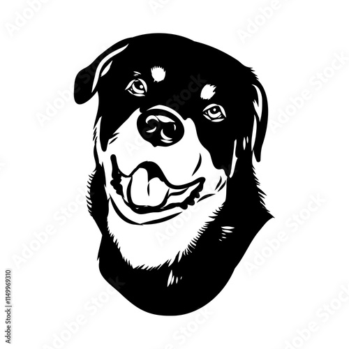 Doodle One Line Drawn Rottweiler . Black Curve Rottweiler dog, vector sketch
