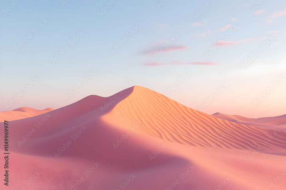 Naklejka premium Serene desert landscape with soft pink sand dunes under a pastel sky.