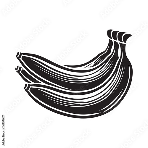 Banana Silhouette Vector Illustration, Solid White Background.