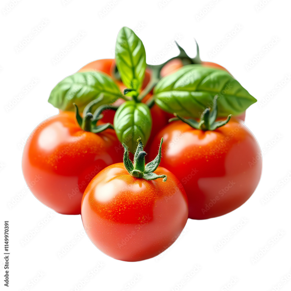 Fresh tomatoes with basil leaves on a black background Fresh tomatoes with basil leaves on a black background